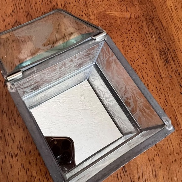 Square Beveled Glass & Metal Footed Jewelry Trinket Box Casket peacock Design 3” - Picture 7 of 9